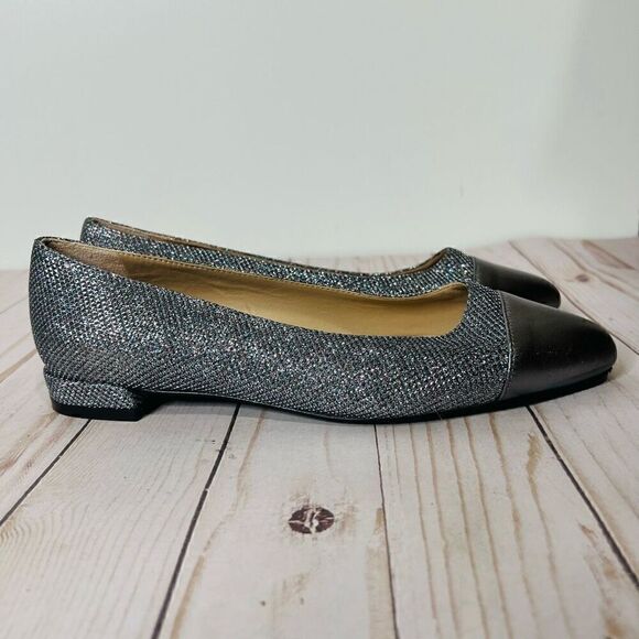 Stuart Weitzman Sleek Flat Gunmetal Silver Pewter Sparkle Glitter Flats NEW! Sz - Picture 2 of 12